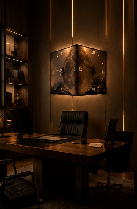 Celius Corner Wall Clock in Office