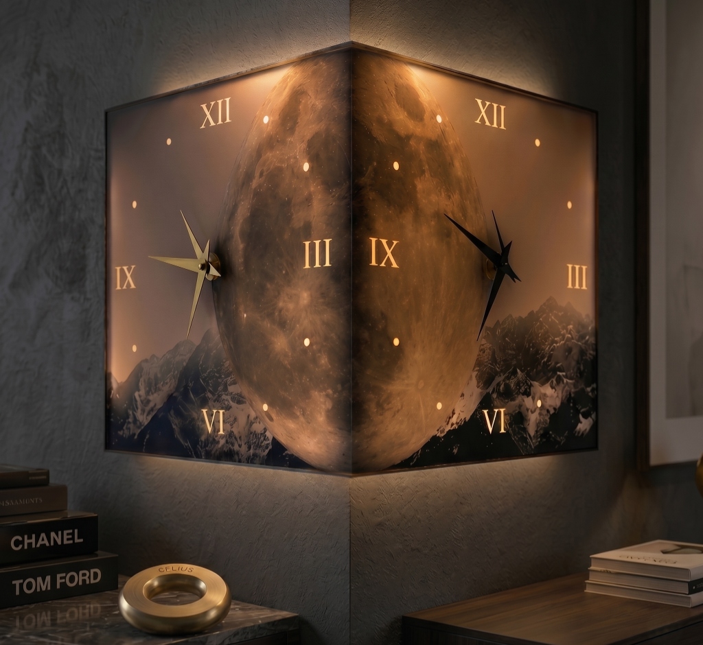 Celius Corner Wall Clock Statement of Artistry